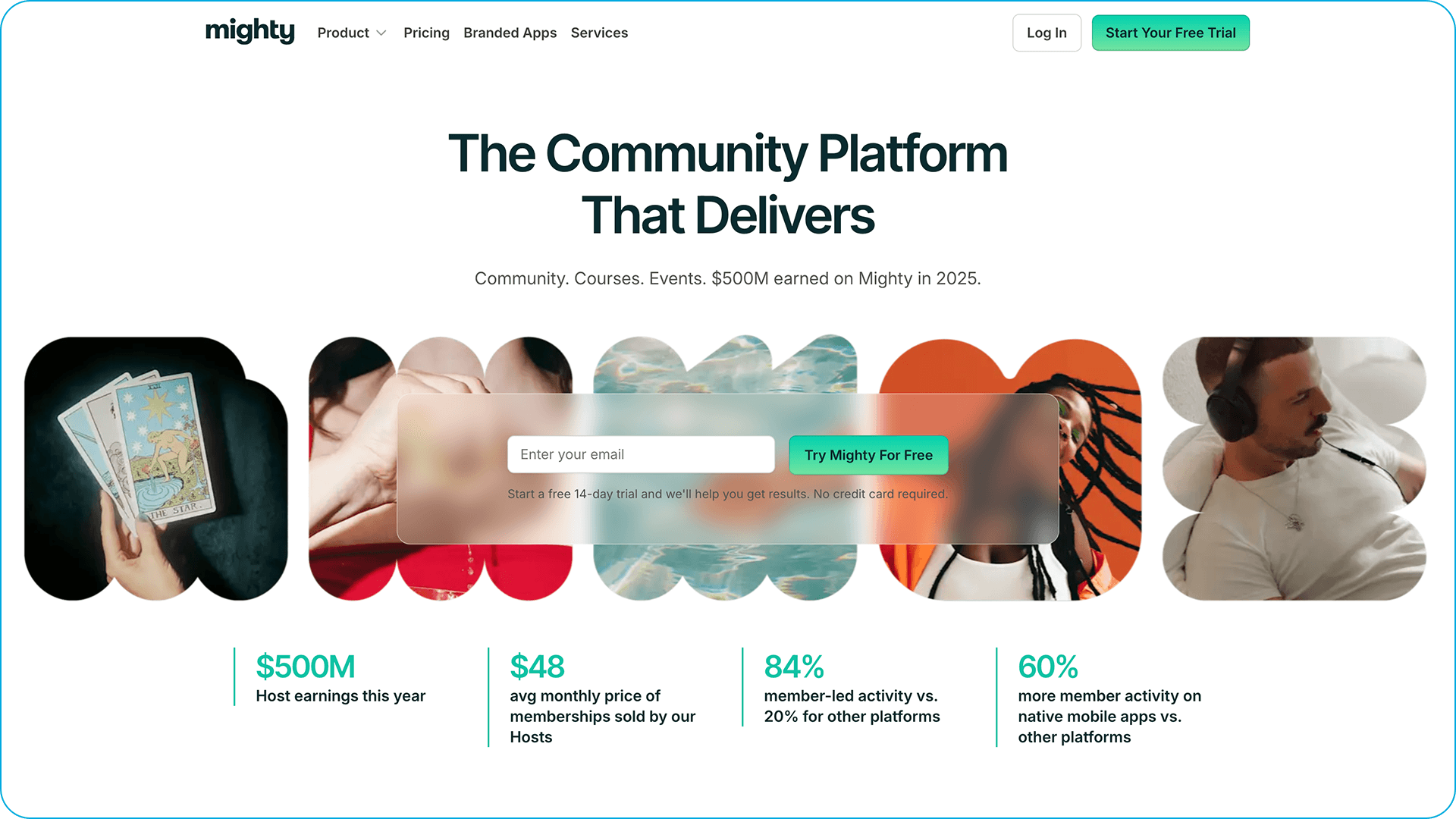 Mighty Networks' homepage