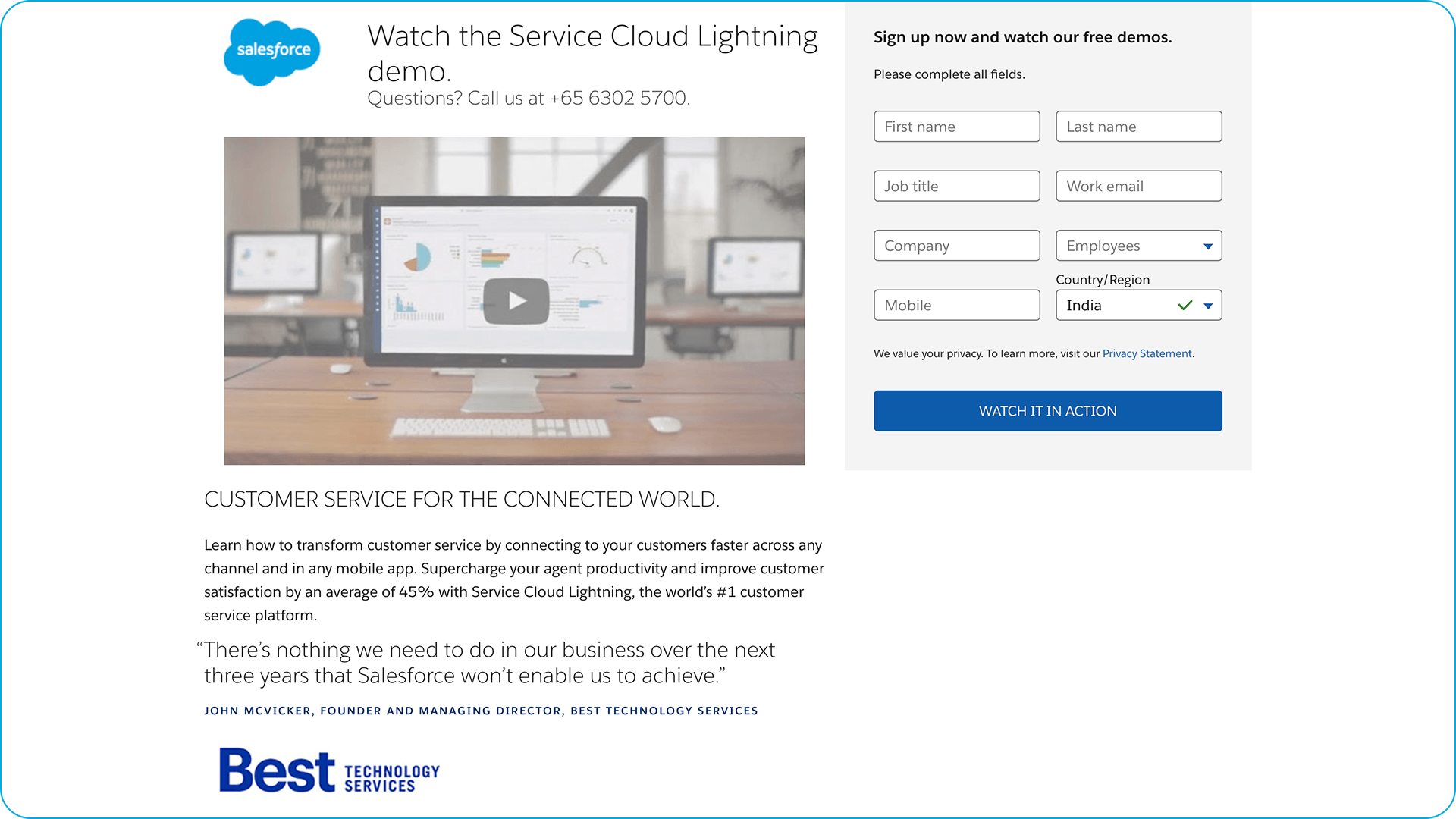 Salesforce Service Cloud's homepage