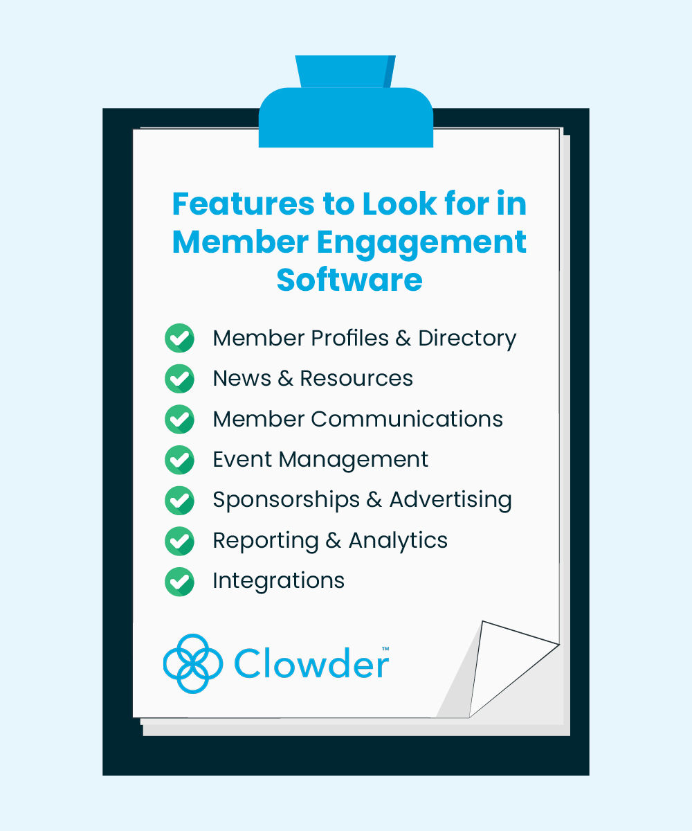 A checklist of features to look for in member engagement software, which are discussed in the following sections.